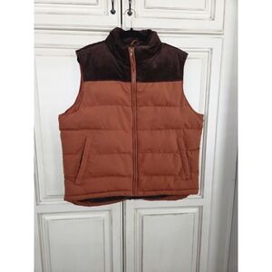 St John's Bay Puffer Vest Men's Large Corduroy Collar Rust Orange Winter Fall